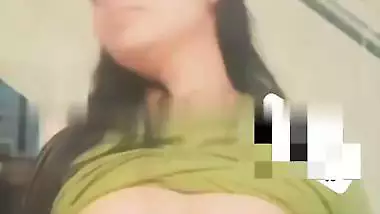 Standing fingering in nude by busty Indian girlfriend