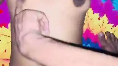 Guy plays with GF’s small boobs in Bengali sex video