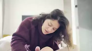 Tattooed MILF gives blowjob and boob job to lover