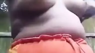 Desi takes outdoor shower and gets dressed in outdoor XXX self-tape