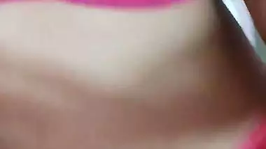 Shemale shows her boobs and wanks her dick