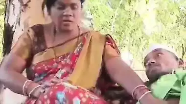 Outdoor sex of a handicapped man with a milf in the jungle